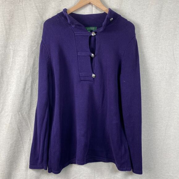 Lauren Ralph Lauren Womens Purple 1/4 Button Sweater Size 1X Preppy 100% Cotton - Picture 1 of 9